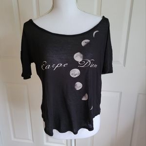 🌙 Arden B Moon Phases Black Carpe Diem Crop Top Shirt SOFT! RARE